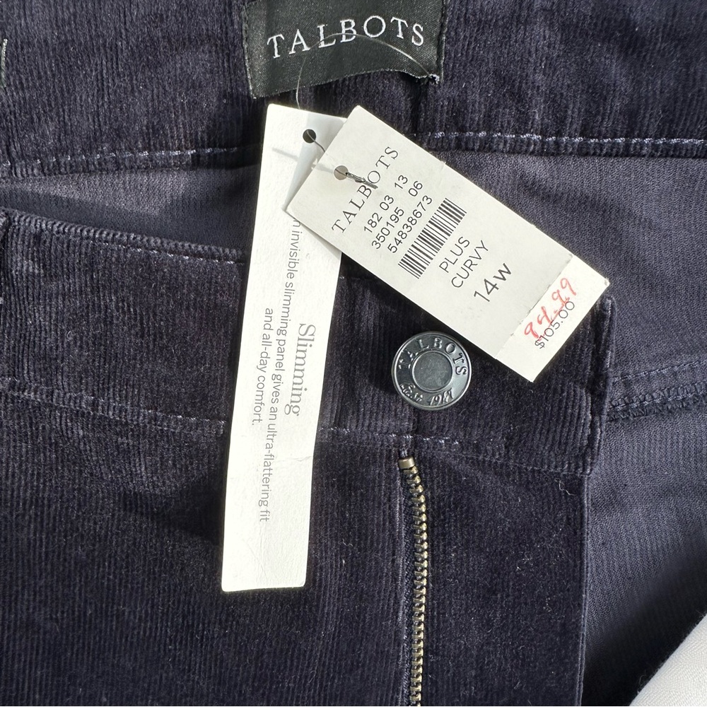 TALBOTS NWT! Women’s Deep Navy Blue Corduroy Straight Leg Pants‎ Plus 14W - Picture 5 of 8